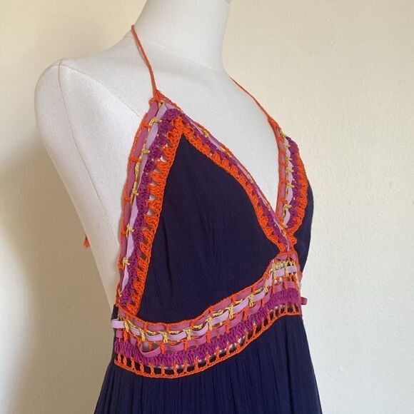 Indigo Rein Navy Blue Boho Maxi Summer Dress Size Medium - Picture 5 of 10